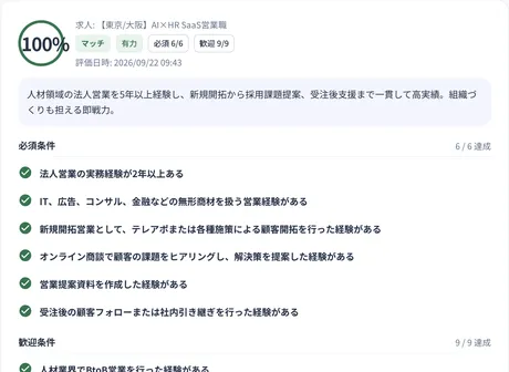 候補者の評価詳細の画面